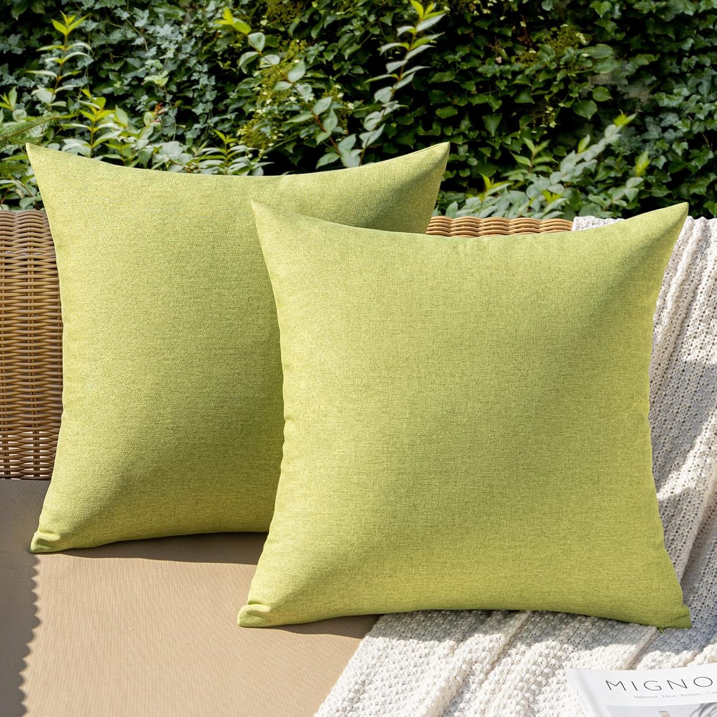 MIULEE Decorative Outdoor Throw Pillow Covers - Waterproof Faux Linen Cushion Cases | 26x26 Inch Moss Green (Pack of 2)