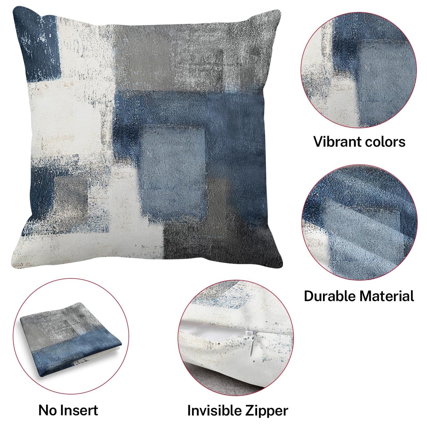 Taysta 2PC Lumbar Decor Throw Pillow Covers Blue and Grey Cushions Rectangle Design Abstract Art Painting Style Modern Contemporary Home Decorative Cushion Pillow Cases 18" x 18" Pillowcases