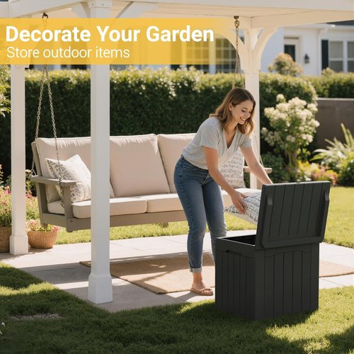 Greesum Outdoor Storage Box - 31 Gallon Waterproof & UV Resistant Container | Lockable, Dark Black