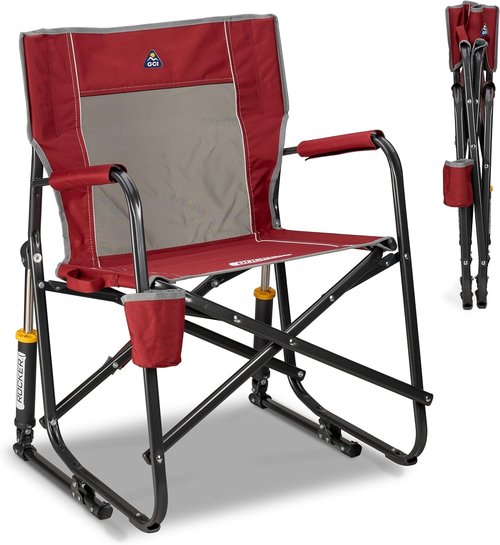GCI Outdoor Freestyle Rocker Camping Chair - Portable Folding Rocking Chair with Drink Holder & Comfortable Backrest - Cinnamon
