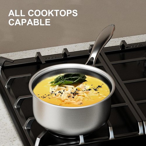 COOKER KING 1.5 Quart Stainless Steel Saucepan - Nonstick Ceramic Pot with Tempered Glass Lid | Induction Compatible & Dishwasher Safe