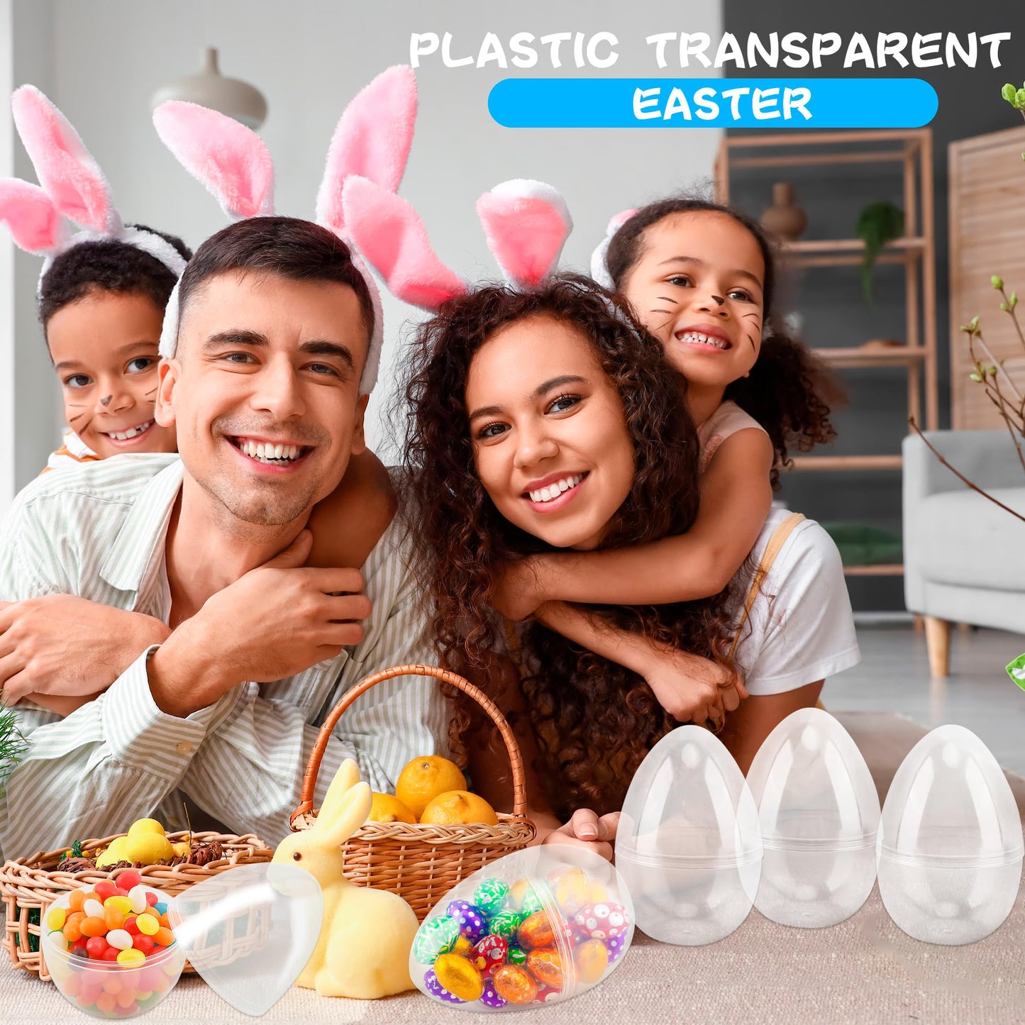 36 Pcs 6 Inch/ 5 Inch/ 4.5 Inch Jumbo Plastic Clear Easter Egg Fillable Large Plastic Eggs Transparent Bulk for Adult Kids Easter Egg Hunt Suprise Busket Stuffers Easter Party Supplies