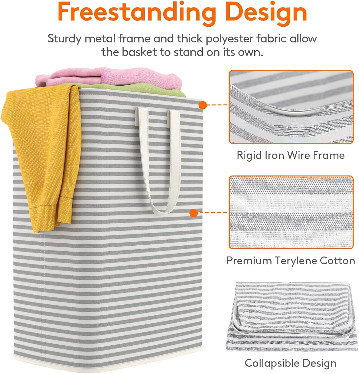 Lifewit Laundry Basket - 65L Collapsible Hamper with Reinforced Handles | Waterproof Design - Grey (2 Pack)