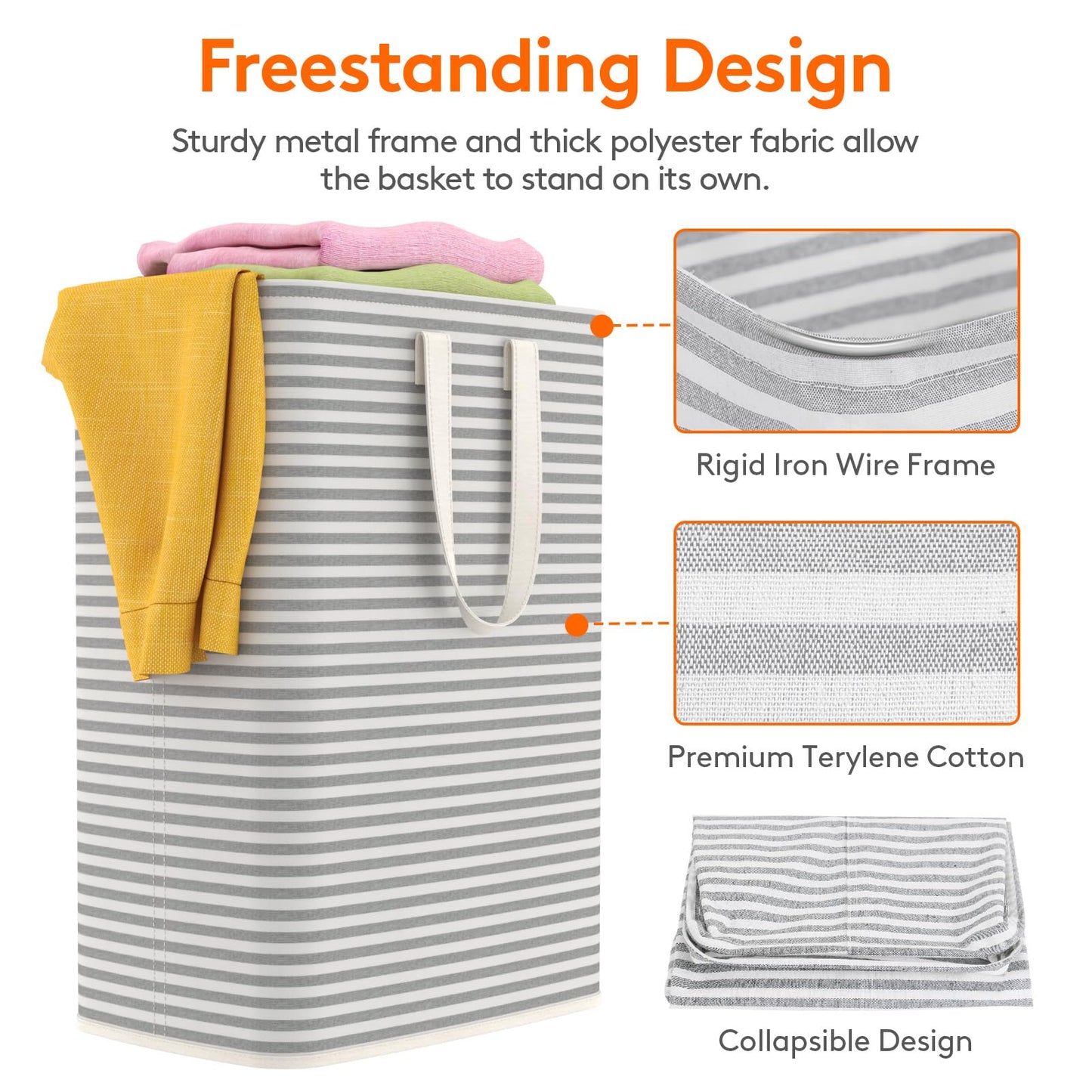 Lifewit 2 Pack Laundry Basket 65L Each, Collapsible Clothes Hamper with Reinforced Handles, Freestanding Waterproof Design for Bedroom and Laundry Room, Grey 130L Total