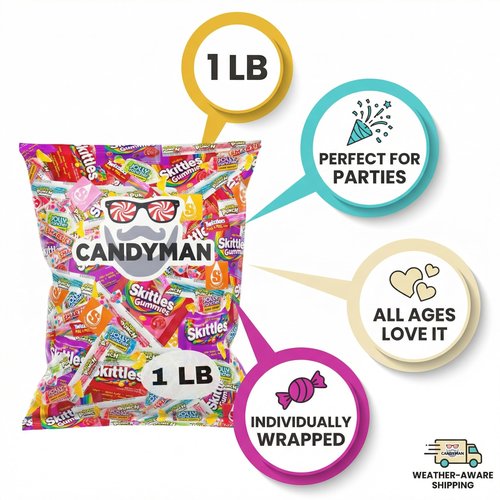 CANDYMAN Candy Mix Variety Pack, 1 lb Assorted Bulk Candy Individually Wrapped for Party Favors, Goodie Bags, Pinata Stuffers,