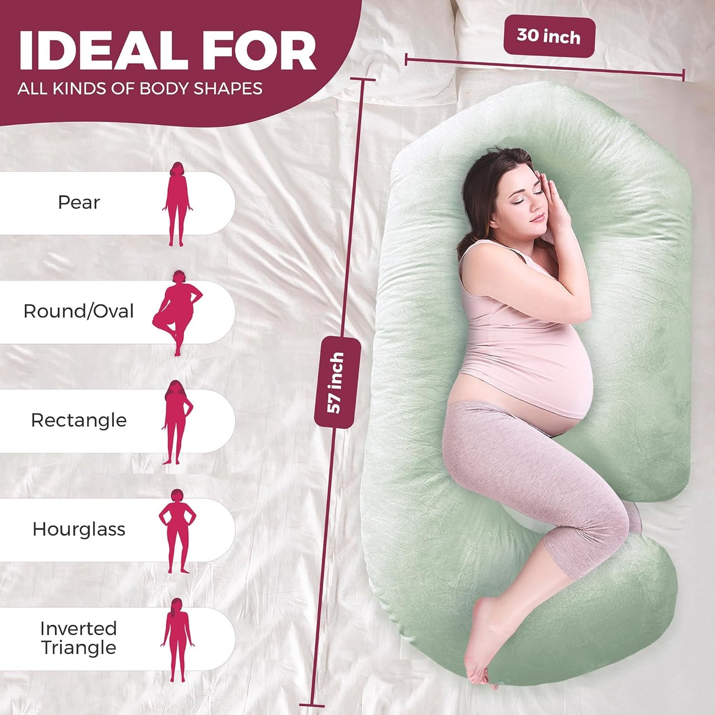 PILLANI Pregnancy Pillow - V C U Shaped 57-Inch Full Body Support Pillow with Removable Cover | Cooling Maternity Comfort