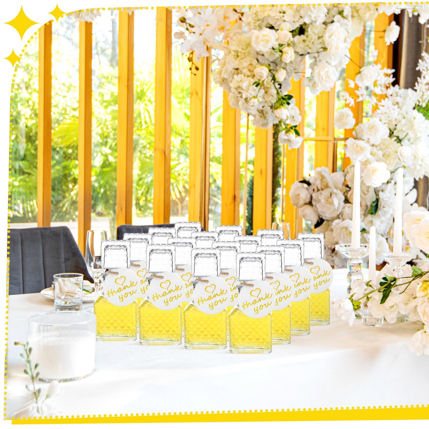 Chuangdi 24 Pcs Mini Glass Wine Bottles 1.7oz Glass Patron Bottles with Stopper Decorative Tequila Bottle for Whiskey Vanilla Extract Champagne Wedding Baby Shower Party Favors(Square Style)