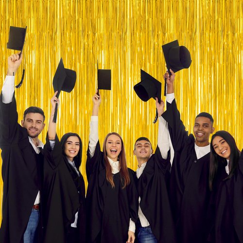 12 Pack 2026 Graduation Decorations, 3.28 FT x 7.05 FT Gold Backdrop Curtains, Metallic Class of 2026 Backdrop Fringe Curtains Foil Streamer, Gold Grad Decorations 2026 Party Supplies