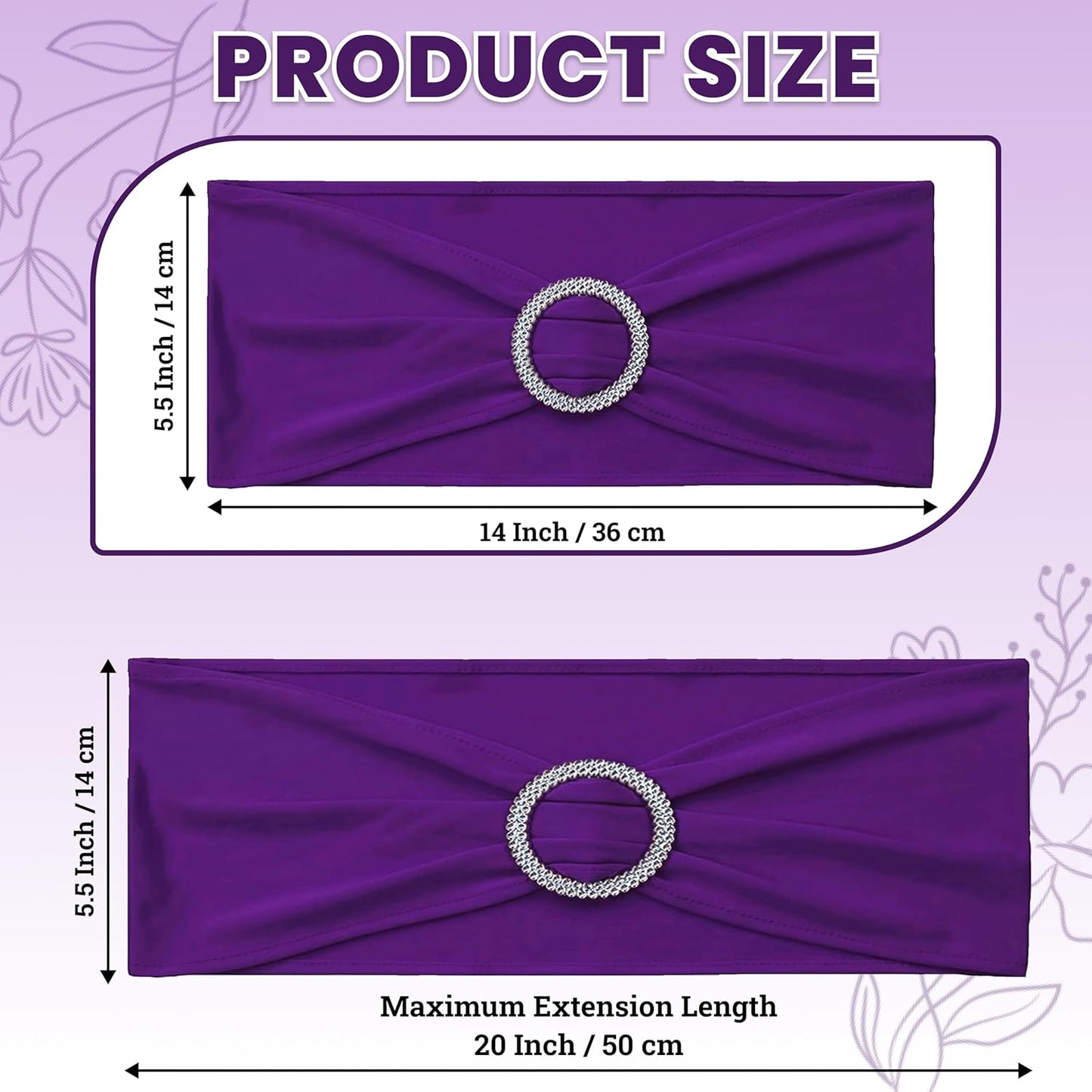 MDS Spandex Chair Sashes - Universal Fit Elastic Stretch Bands with Slider Bow - 125 Pack, Purple