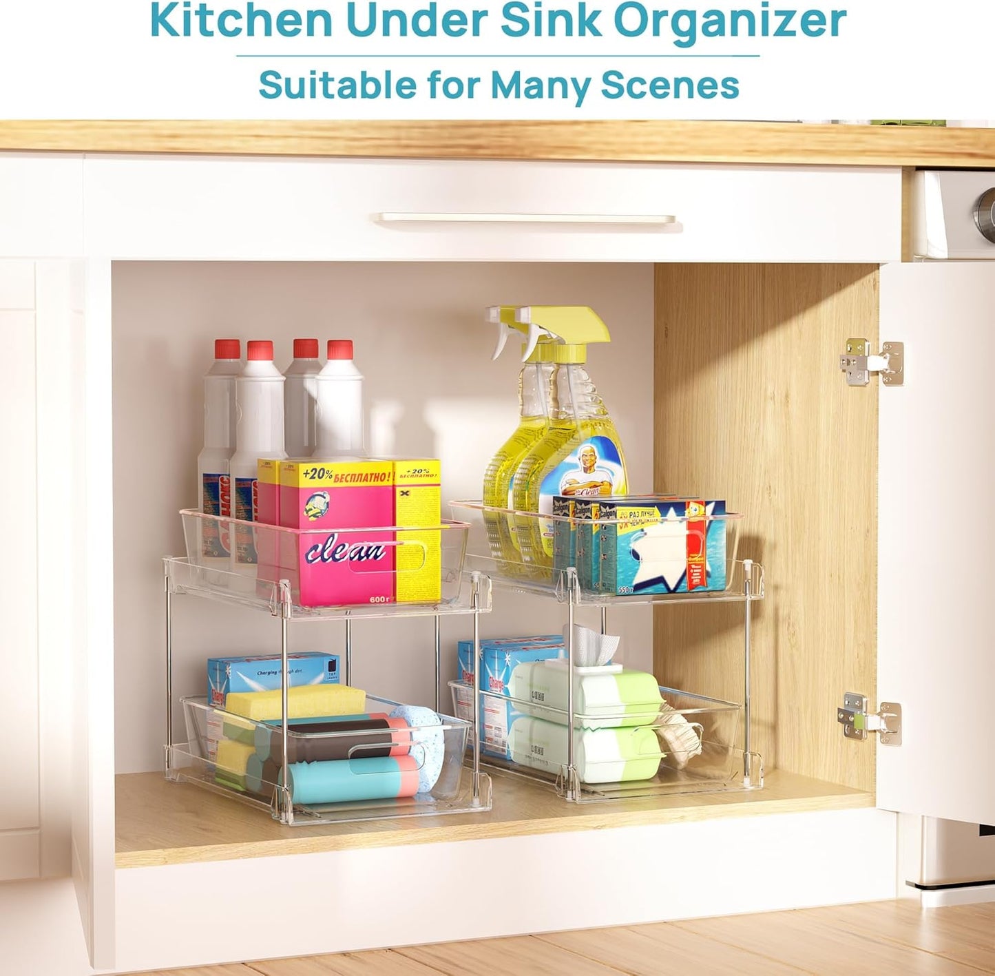 Vtopmart 4-Pack Bathroom Organizer - 2-Tier Clear Under Sink Storage Bins for Vanity & Kitchen