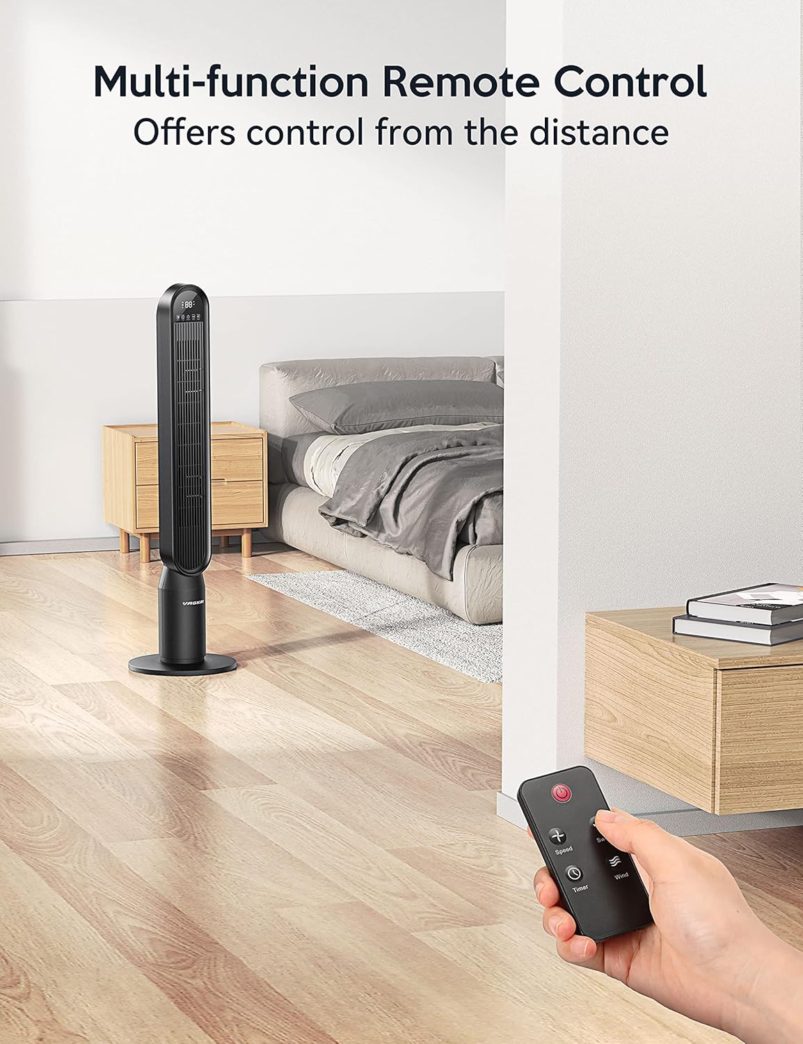 VAGKRI 42-Inch Tower Fan - Quiet Bladeless Indoor Fan with 135° Oscillation & Remote Control | 4 Modes, 4 Speeds, 15H Timer