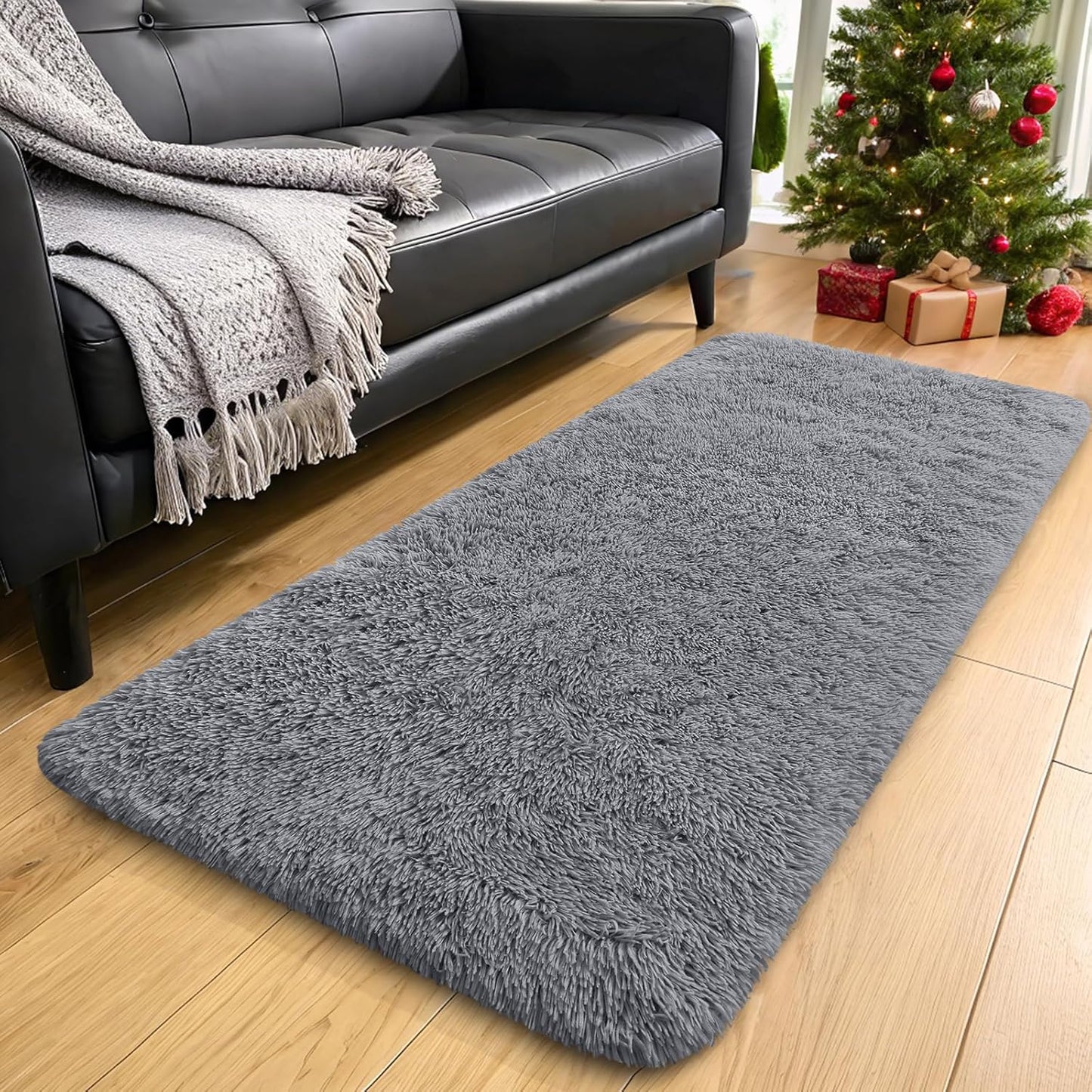 OLANLY Runner Rugs - Soft, Fluffy, Machine Washable for Hallways & Bedrooms | Light Grey 2x4 ft