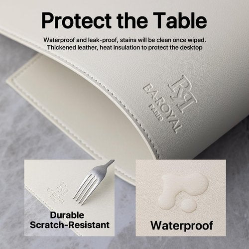 Baroyal Faux Leather Placemats Set of 6 Vinyl Washable Wipeable Table Mats for Kitchen Dining Table Heat Resistant Waterproof Modern Indoor/Outdoor Placemats Non-Slip Easy Clean Place Mats-Cream White