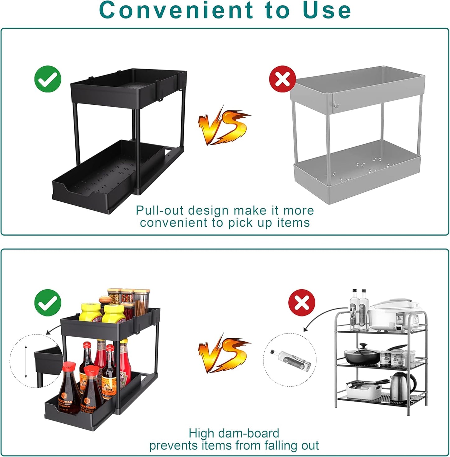 MEAFBIRD Under Sink Organizer - 2 Tier Bathroom Cabinet Storage with Sliding Baskets | Black 2 Pack
