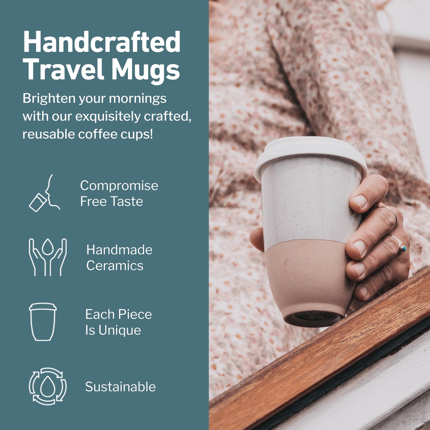NOVA CERAMICS Travel Mugs - Reusable Coffee Cup – Cute Coffee Mugs Travel Coffee Tumbler – Microwave & Dishwasher Safe To Go Coffee Mug- Gifts For Women Men Him Her – 12oz - Dune