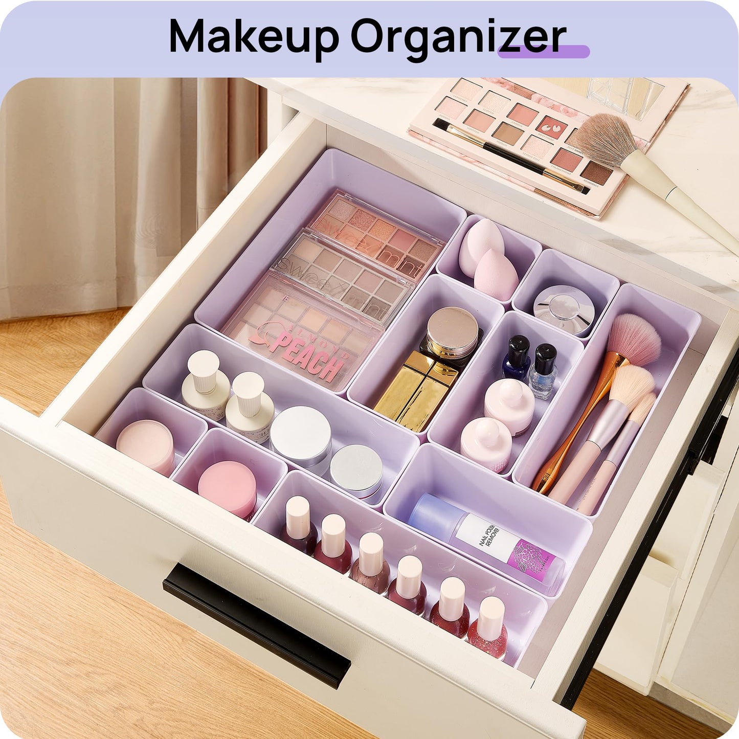 Vtopmart 25 PCS Plastic Drawer Organizers Set, 4-Size Versatile Bathroom and Vanity Drawer Organizer Trays, Storage Bins for Makeup, Bedroom, Kitchen Gadgets Utensils and Office