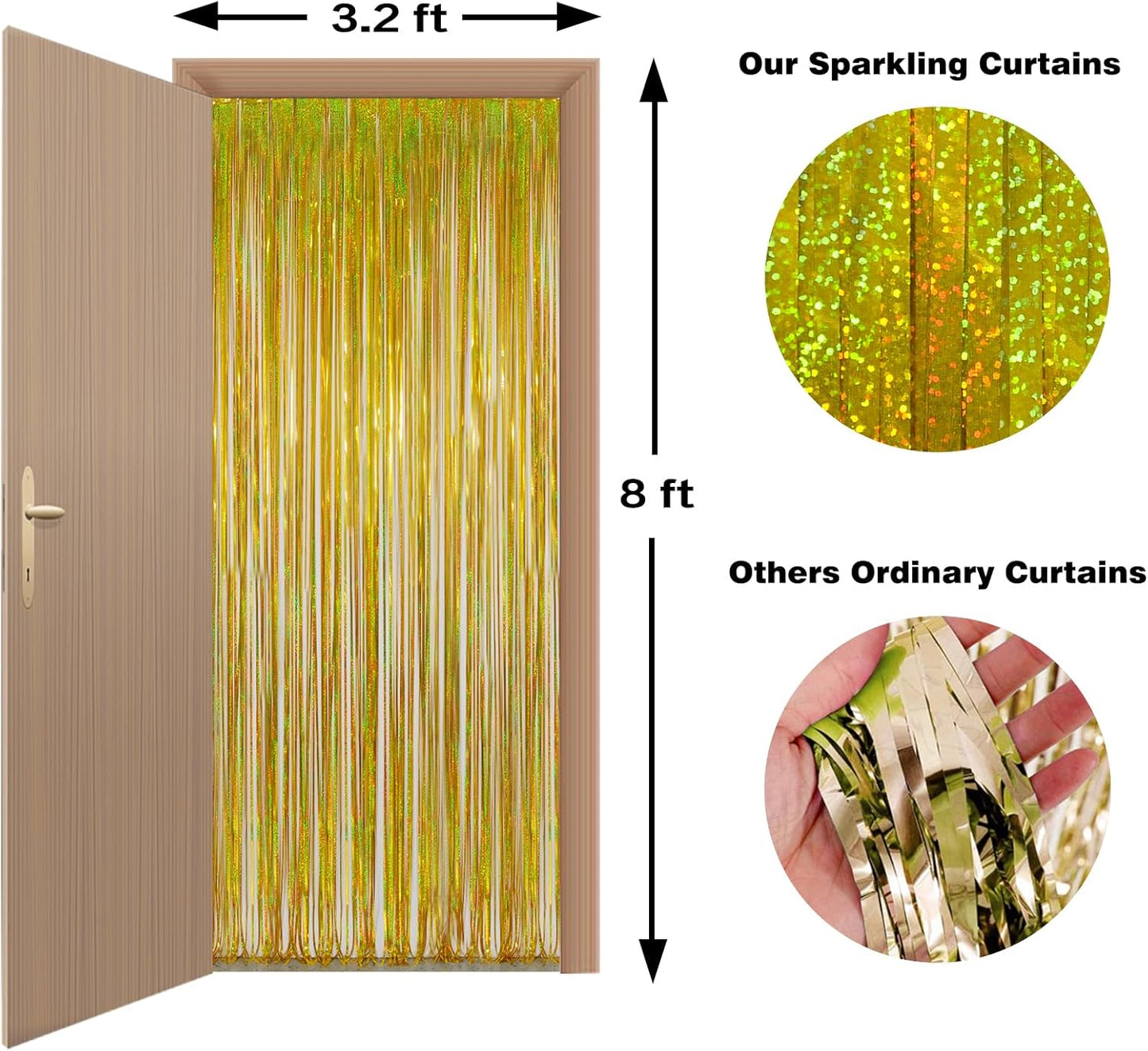 Melsan Graduation Decorations 2026 - Gold Foil Fringe Curtains | 3 Pack 3.2 x 8.2 ft Party Backdrop
