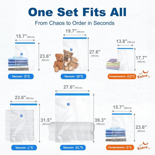 HOUSE DAY Vacuum Storage Bags - 30 Pack with Electric Pump | Space Saver for Clothing, Bedding & Travel - Durable & Airtight