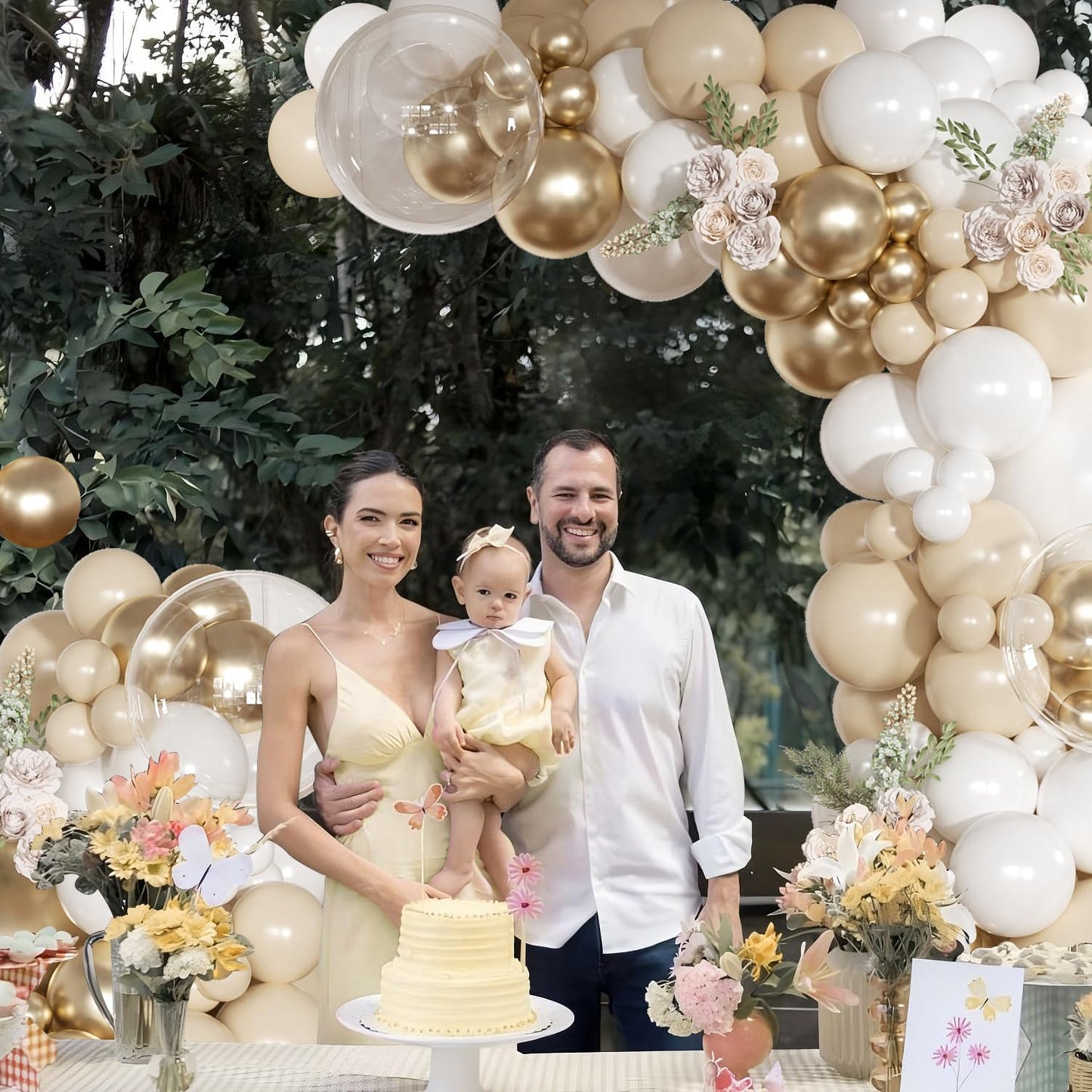 NUTTYBASH White and Gold Balloon Arch Kit, Metallic Gold and Sand White Balloon Garland Kit for Wedding Birthday Baby Shower Gender Reveal Bridal Decorations