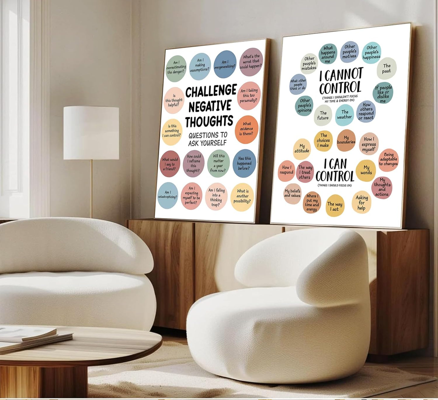 2Pcs Mental Health Wall Art - Motivational Canvas Prints for Challenging Negative Thoughts | 12x16in Unframed