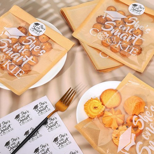 FYSUIMU Graduation Cookie Treat Bags - 100 Pcs Kraft Paper with Window & Stickers | Perfect for 2026 Grad Parties