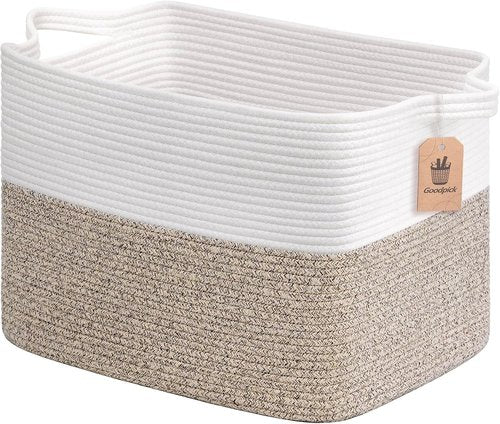 Goodpick Woven Baskets - 18" x 14" x 12" Rectangle Storage for Blankets & Toys | White & Brown Home Decor