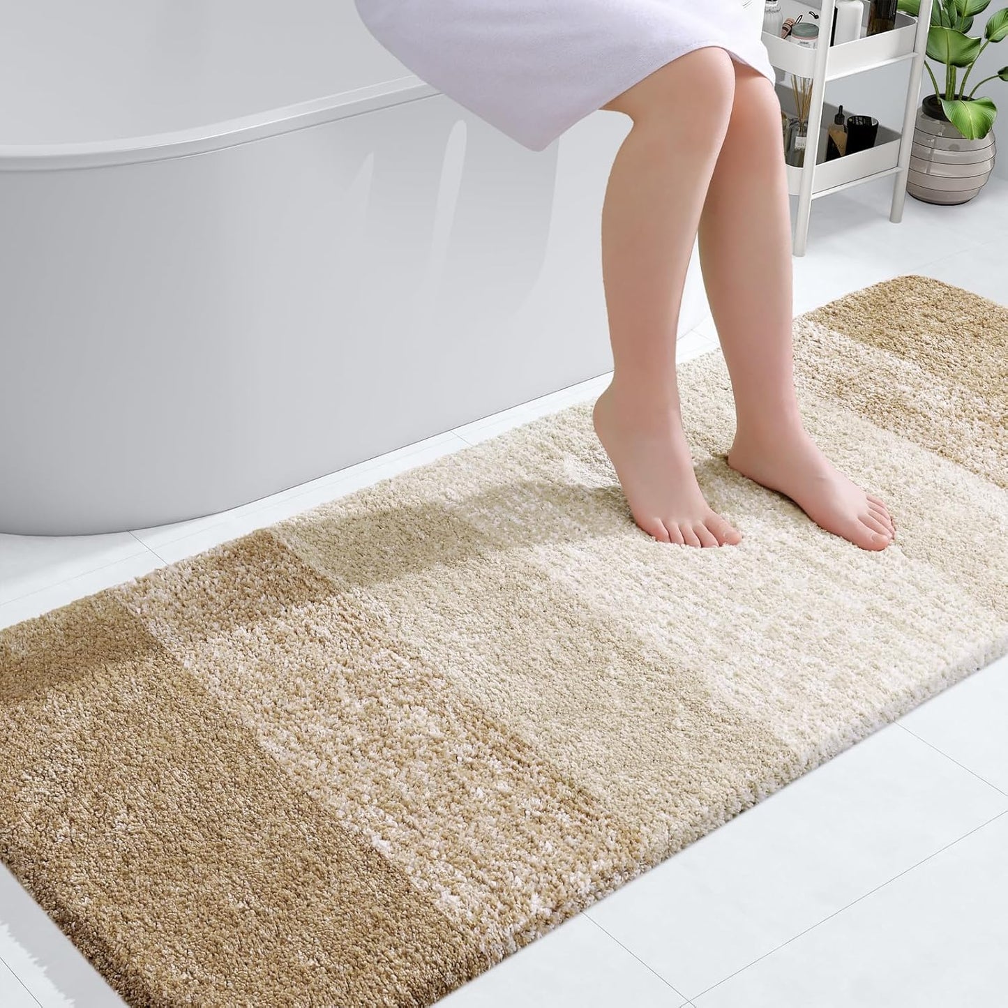 OLANLY Bathroom Runner Rug - Extra Soft Microfiber Mat 59x24 | Quick Dry, Washable, Rubber Backing, Tan
