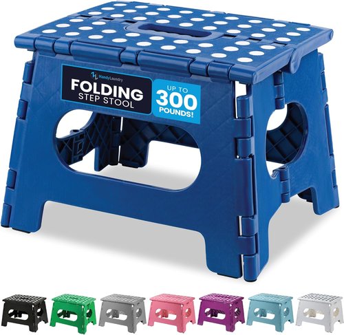 Handy Laundry Folding Step Stool - Lightweight & Sturdy for Adults and Kids - Easy One Flip Open - Blue