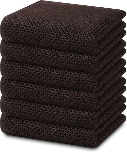 Homaxy 100% Cotton Waffle Weave Dish Towels - Ultra Soft & Absorbent, 13 x 28 Inches, 6-Pack | Dark Brown