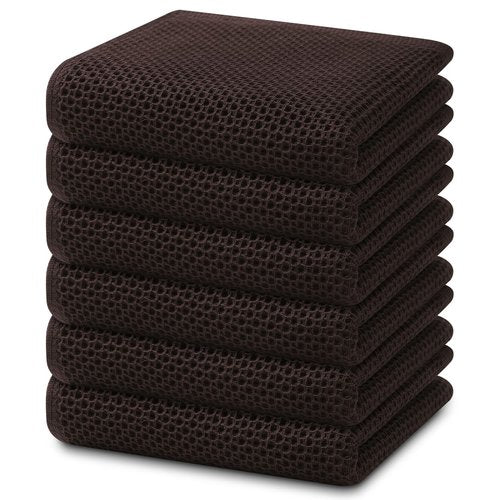 Homaxy 100% Cotton Waffle Weave Kitchen Dish Towels, Ultra Soft Absorbent Quick Drying Cleaning Towel, 13 x 28 Inches, 6-Pack, Dark Brown