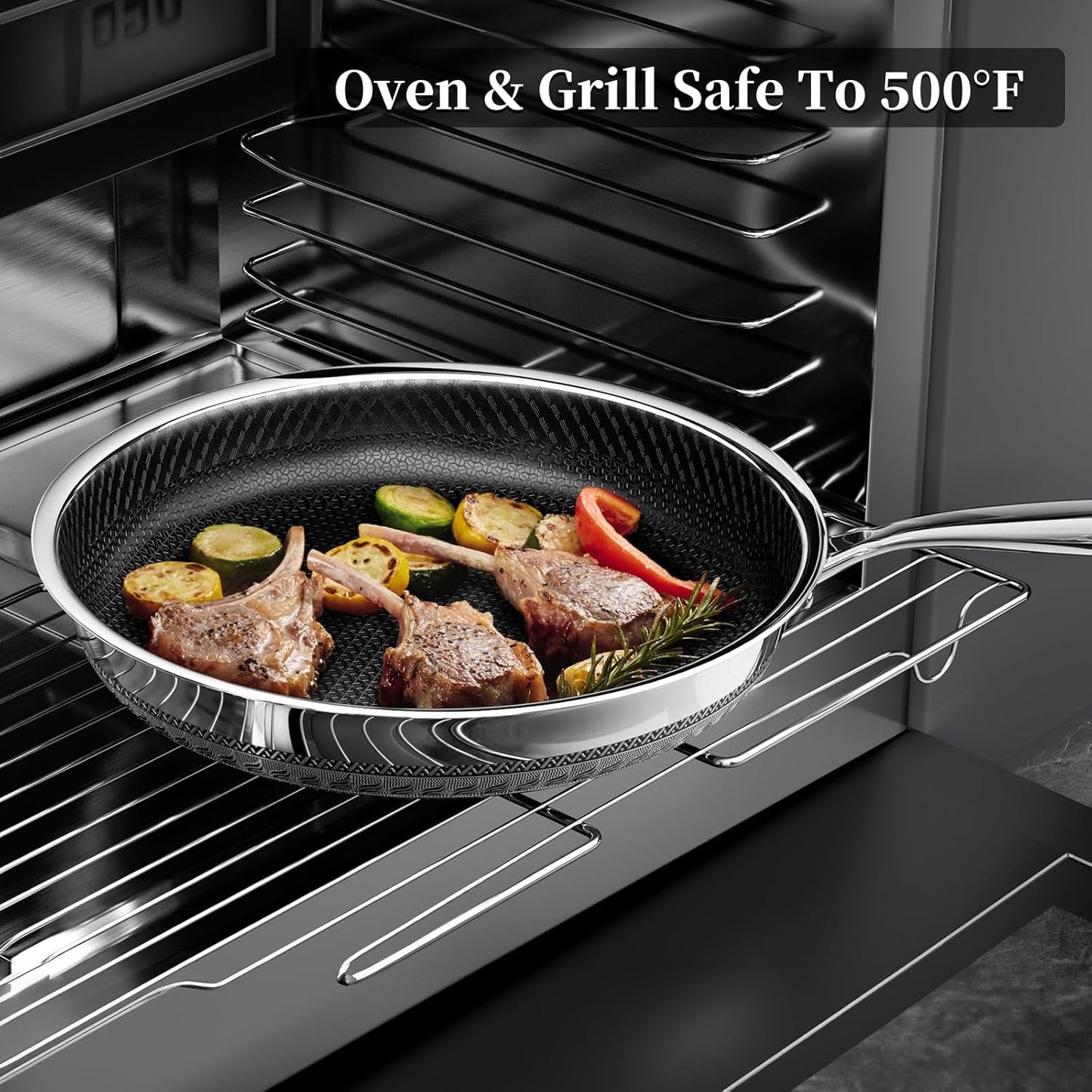 Skiennix 8-Inch Nonstick Frying Pan - Titanium Ceramic Tri-Ply Skillet with Lid & Stay-Cool Handle