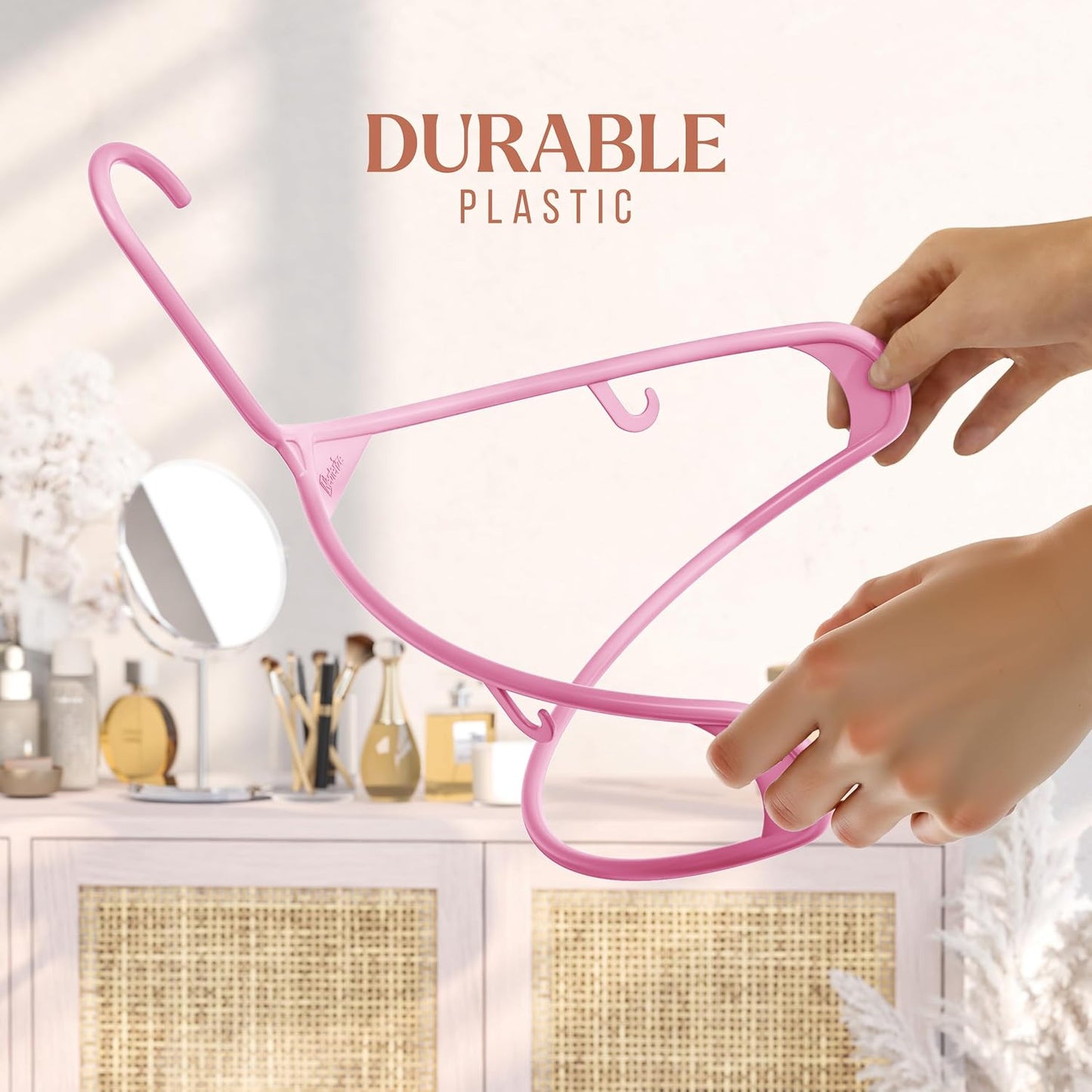 Plastic Hangers 50 Pack - Space-Saving Clothes Hangers in Pink - Ideal for Closets & New Apartments