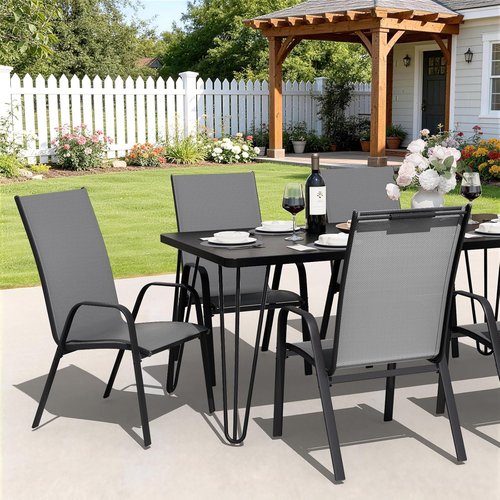 JEAREY Outdoor Dining Chairs Set of 4 - Stackable All-Weather Furniture for Lawn & Garden | Deep Gray