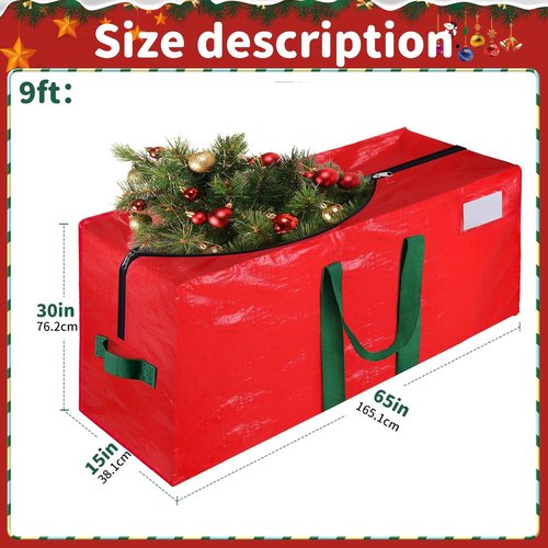 Christmas Tree Storage Bag - Waterproof 9 Ft Xmas Tree Protector with Durable Handles & Dual Zipper | Red