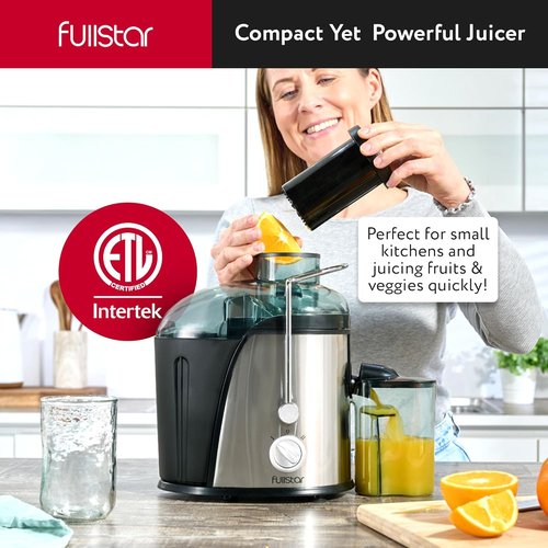 Fullstar Juicer Machine - 400W Compact Vegetable & Fruit Juicer | 3" Wide Mouth, 2-Speed, BPA-Free (Black)
