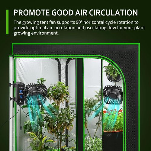DAOTAILI 2-Pack 4” Grow Tent Fan With Temperature And Humidity Meter,Automatic Humidity Control,Oscillating Fan For Hydroponic Ventilation Circulation With Clips,Adjustable Speed Quiet Greenhouse
