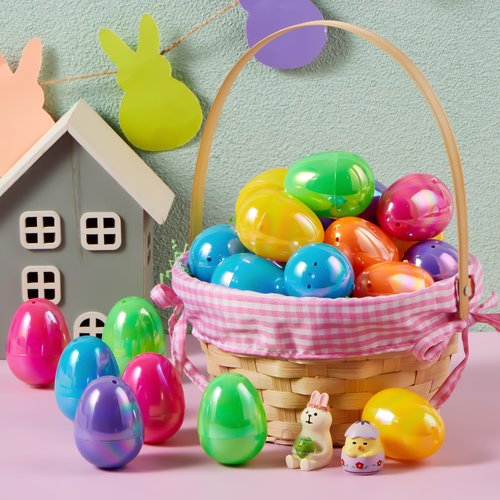 JOYIN 24 Pcs 2.3" Easter Eggs Iridescent Color for Filling Specific Treats, Easter Theme Party Favor, Eggs Hunt Game, Basket Stuffers Filler, Classroom Prize Supplie