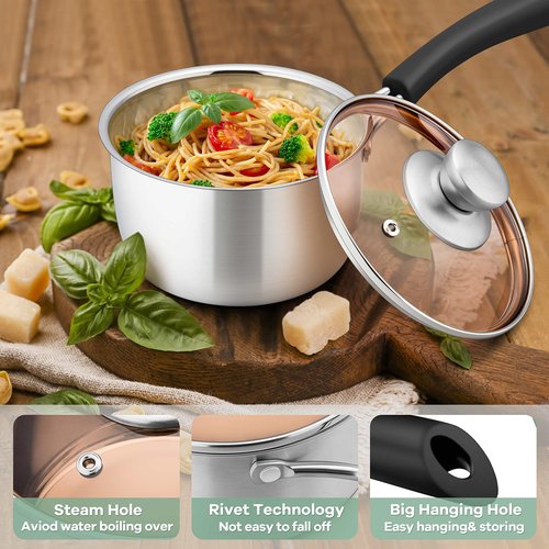 Herogo 1 Quart Saucepan with Lid, 18/10 Stainless Steel Small Sauce Pan Pot, 1Qt Saucepan for Gas Electric Stove Top Camping, Healthy & Rust Free