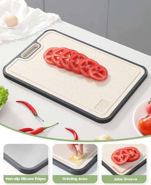 **Titanium Cutting Board - Non-Toxic, Double-Sided Food Grade Pure Titanium & Wheat Straw | Large 16”×11”**