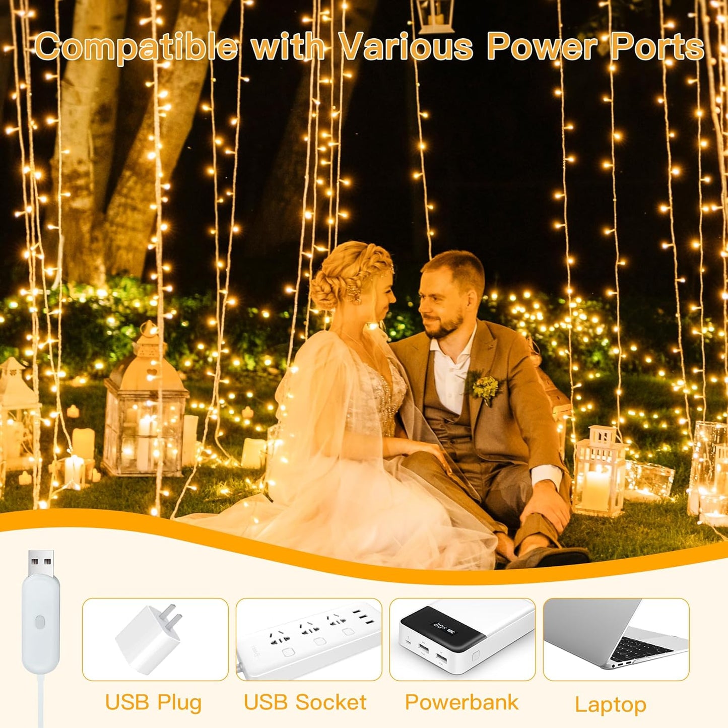 Ollny Curtain Lights - 200 LED Dimmable Fairy String Lights with Remote | 6.6x6.6ft Warm White Decor
