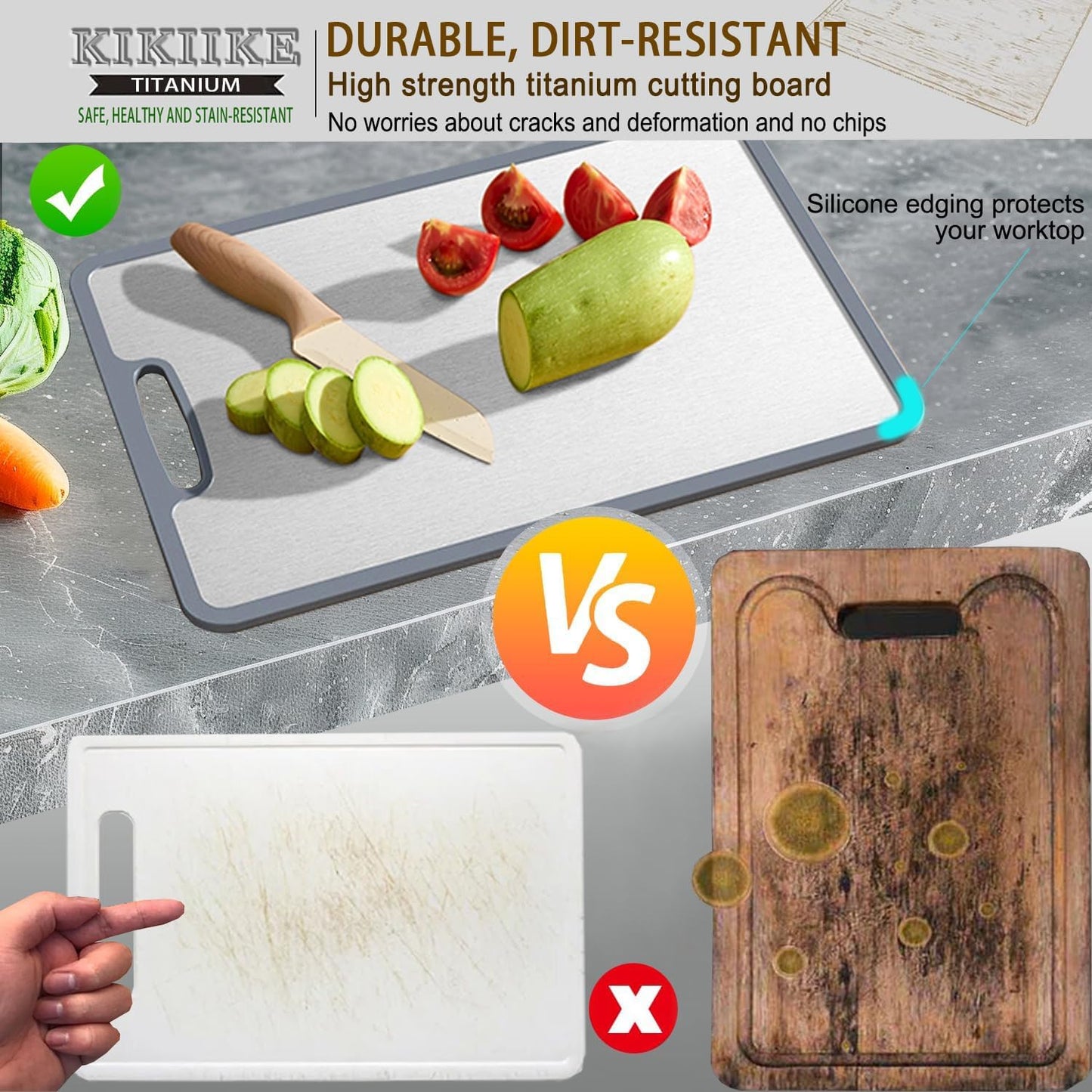 Titanium Cutting Board - Double-Sided Non-Slip Silicone Edging | Durable Food-Grade Chopping Board (Small)