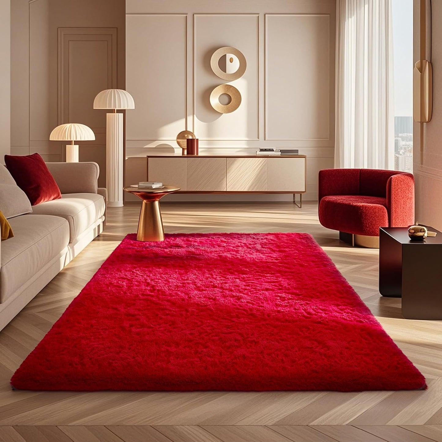 Ophanie Red Area Rug - Plush Soft Shaggy Carpet for Bedroom & Living Room | 4x6 Size, Perfect for Kids & Nursery Decor