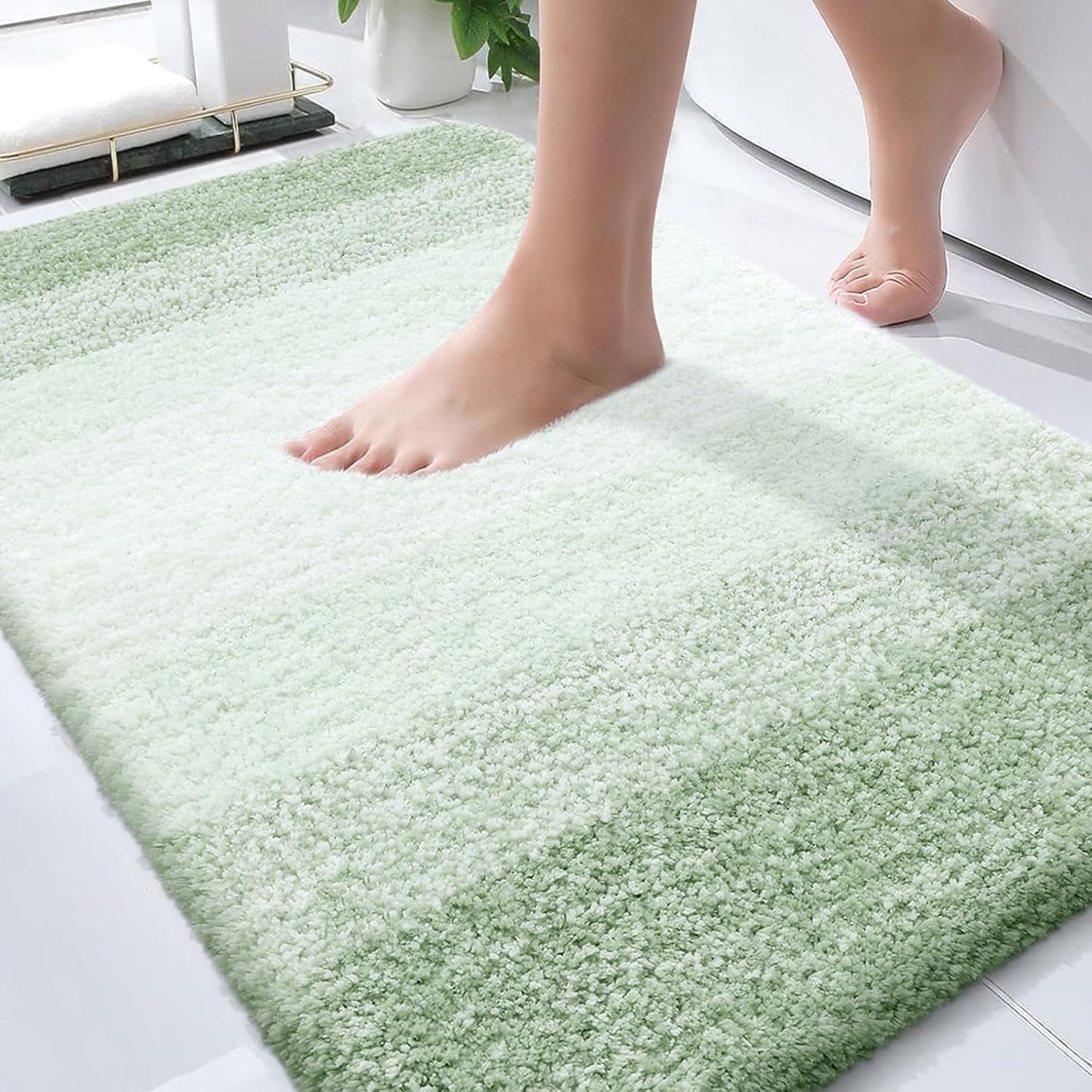 OLANLY Bath Rugs Mat - Extra Soft Microfiber | Quick Dry & Machine Washable | 34x21 Inches, Sage Green
