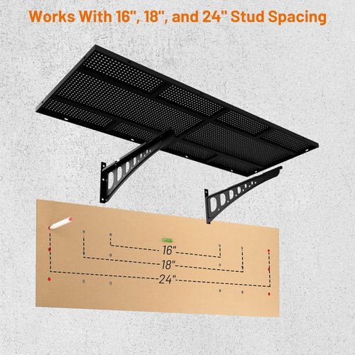 Garage Wall Shelving by [Brand Name] - 1.5x4ft Heavy-Duty Metal Rack | 500 Lbs Capacity, Complete Install Kit & Hooks, Black