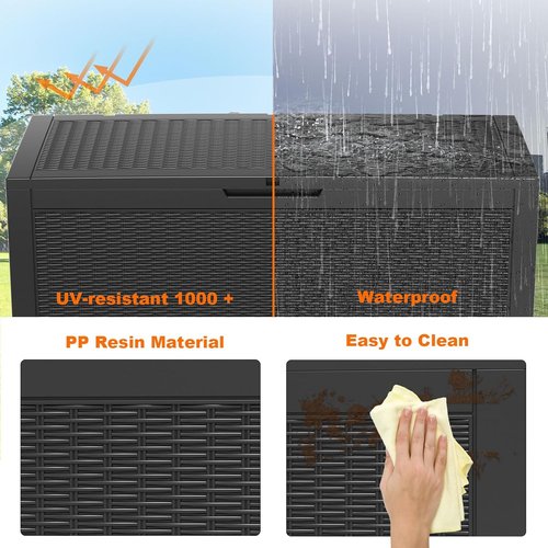 120 Gallon Waterproof Outdoor Storage Box - Lockable Resin Deck Container for Patio Furniture & Tools | Black