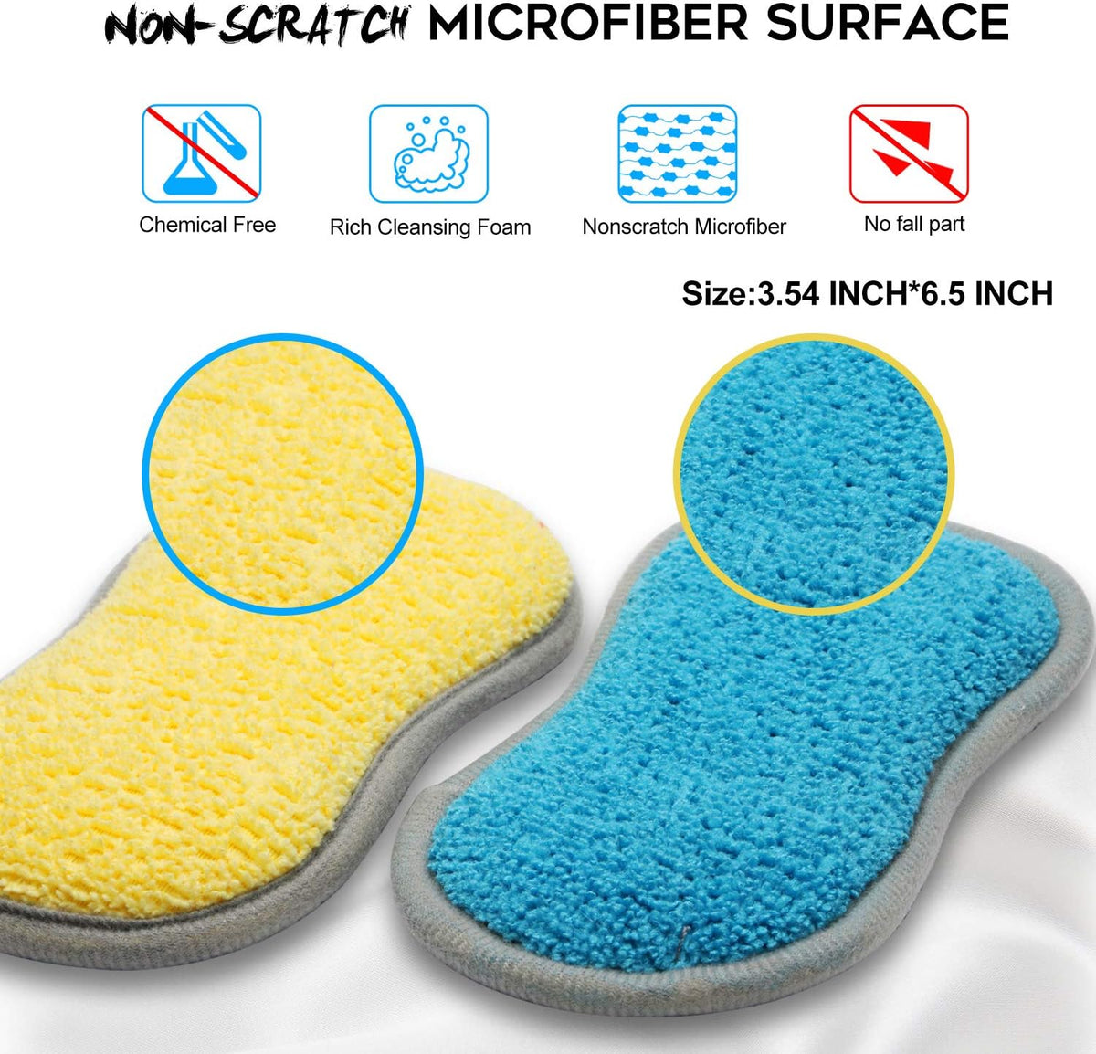 Skiennix Dual-Sided All-Purpose Sponges - Non-Scratch Kitchen Dish Cleaning Set | Soft Microfiber, 6-Pack