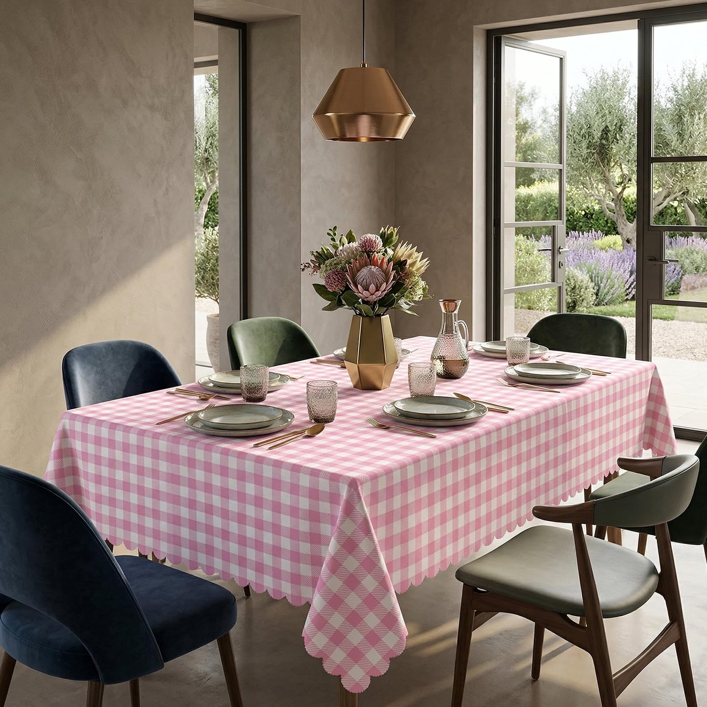 Ohkishly 2 Pack Pink Gingham Tablecloths, Pink and White Checkered Tablecloths Disposable Plastic Pink Plaid Table Cover for Easter Mother's Day Wedding Birthday Anniversay Baby Bridal Shower