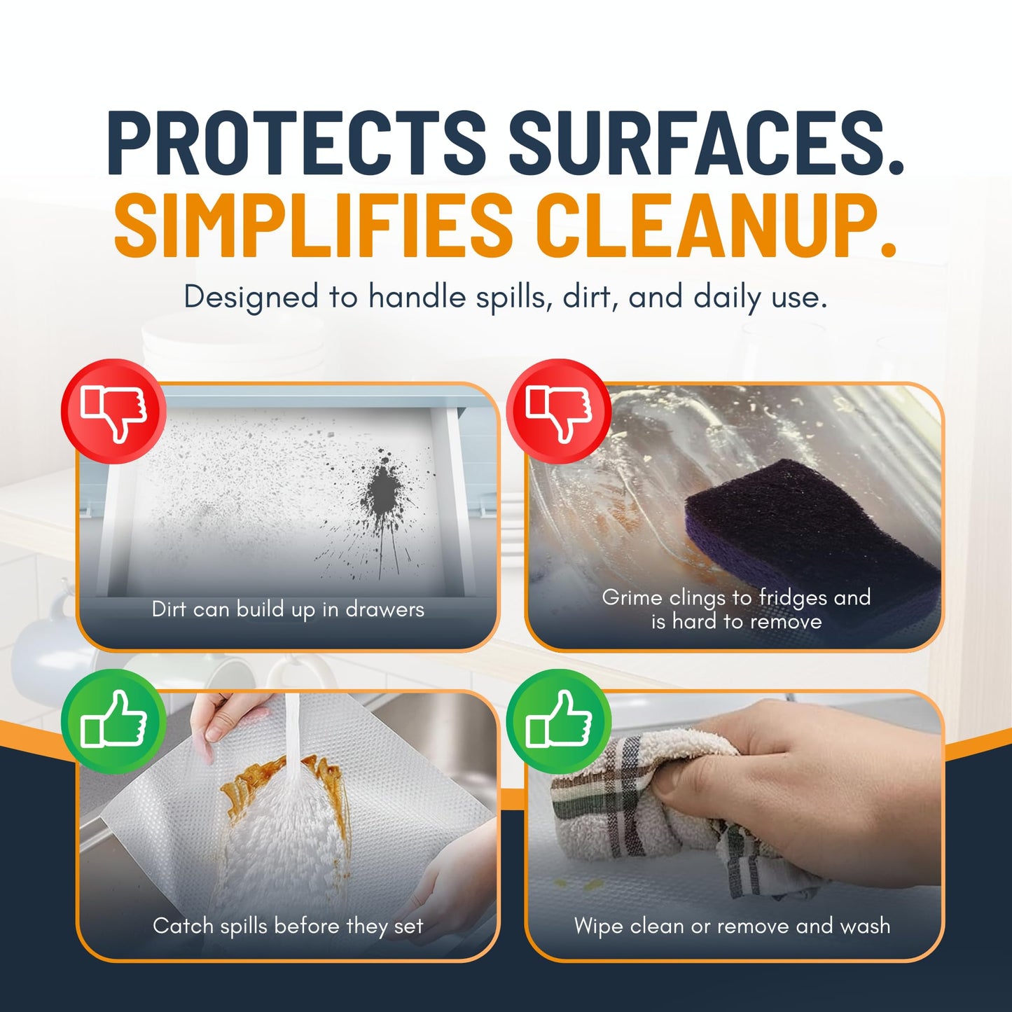 Shelf Liner Drawer Liner for Kitchen Cabinets Non-Adhesive by Linda’s Essentials (12 x 120 Inches) - Non-Slip Easy Clean Kitchen Cabinet and Cupboard Protector, Waterproof Mat, Clear Roll