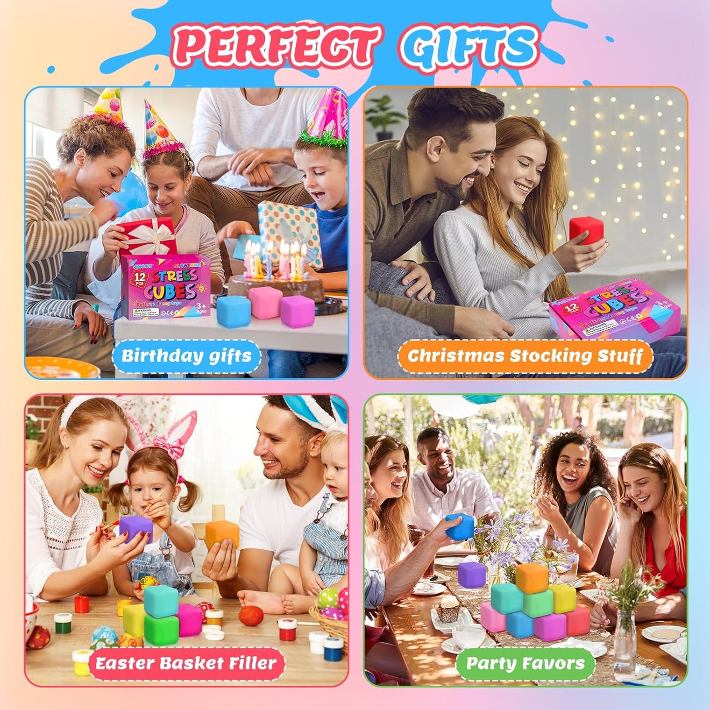 Skiennix 12 Pack Stress Cubes - Slow Rising Squishy Fidget Toys for Anxiety Relief | Soft & Stretchable