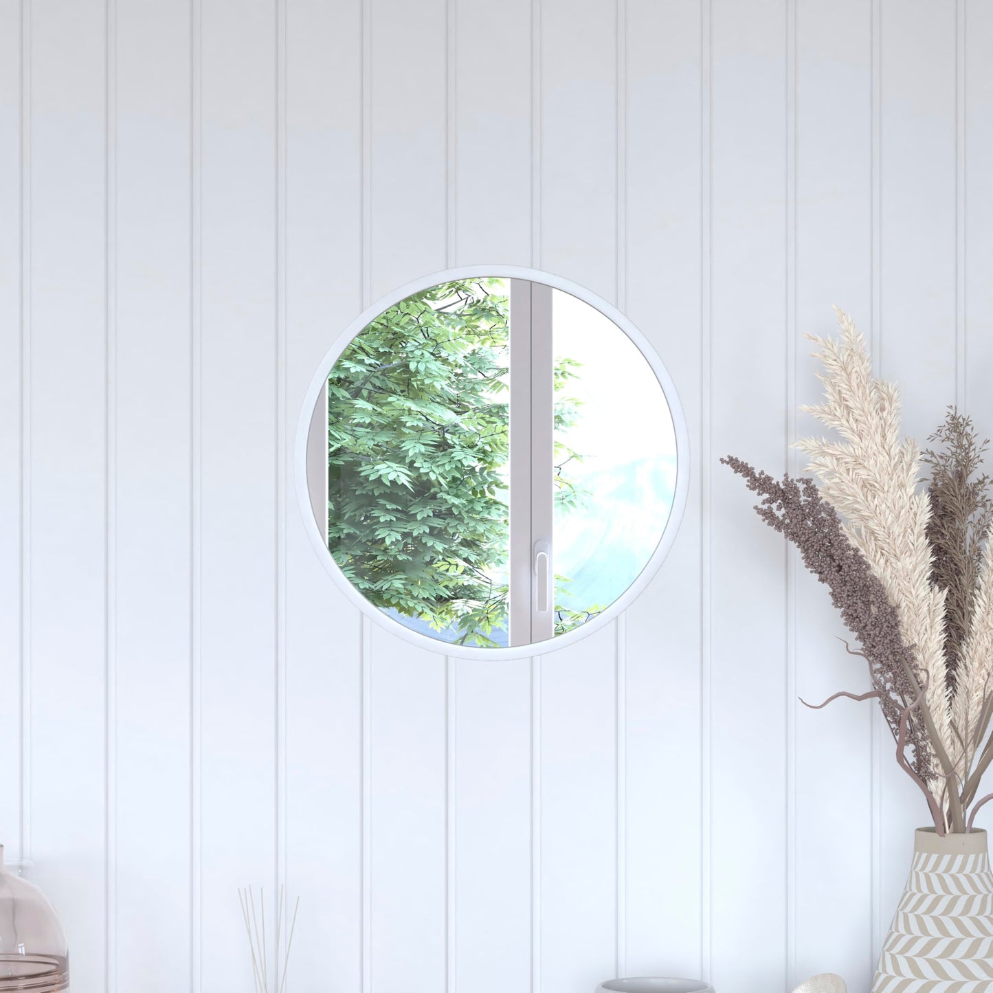 Flash Furniture Julianne Large Round Wall Mirror - Silver Circle Accent Mirror - 16" Vanity Mirror - for Bathroom, Vanity, Entryway, Dining Room, & Living Room